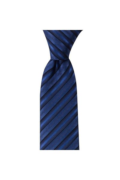 1001 Kravat Men's Navy Blue Striped 7.5 cm Wide Silk Tie