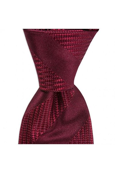 1001 Kravat Claret Red Striped 8 cm Wide Silk Tie