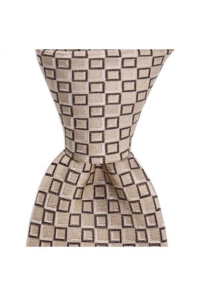 1001 Kravat Beige Patterned 8 cm Wide Silk Tie