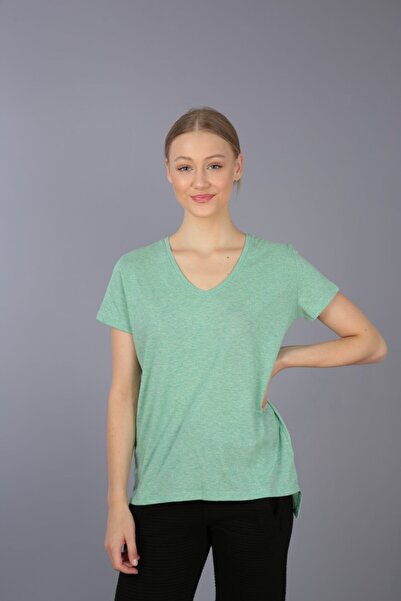 Kallisto Ανοιχτό πράσινο 100% βαμβακερό πλεκτό μπλουζάκι με λαιμόκοψη