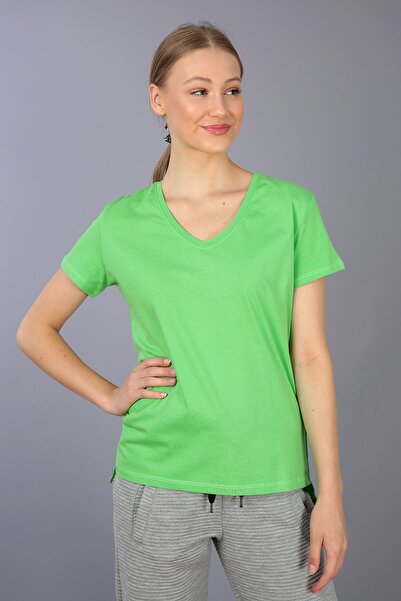 Kallisto Πλεκτό μπλουζάκι Pistachio Green 100% βαμβακερό με λαιμόκοψη V