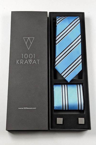 1001 Kravat Men's Gift Set - With Handkerchief, Tie and Cufflinks