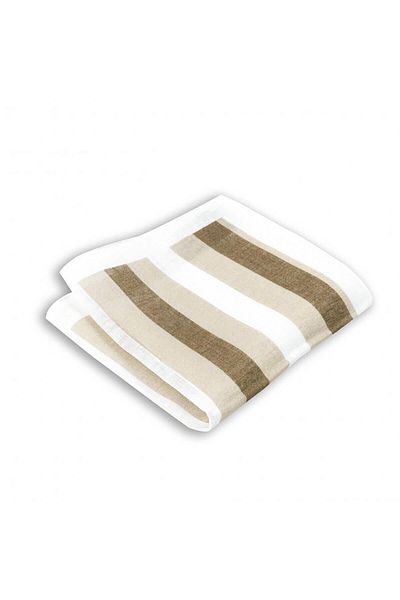 1001 Kravat Wide Striped Brown Linen Pocket Handkerchief in 33x33 cm