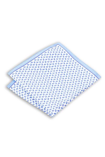 1001 Kravat Blue Patterned Linen Pocket Handkerchief in 33x33 cm