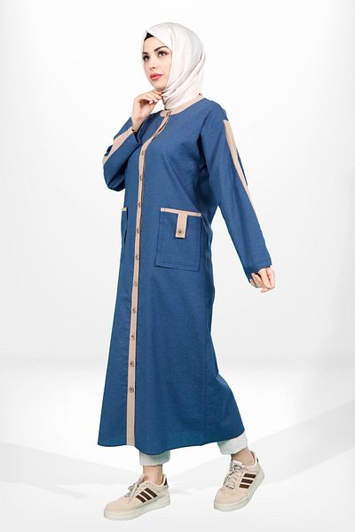 SheFa Indigo Colored Hijab Clothing - Wooden Button Detailed, Garnished 4136