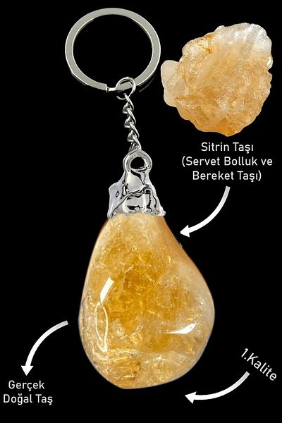 Tesbih Atölyesi Natural Citrine Stone - Real Certified Keychain