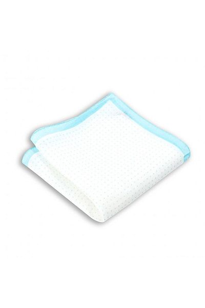 1001 Kravat Turquoise Dot Patterned Linen Pocket Handkerchief in 33x33 cm Sizes