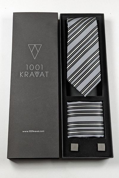 1001 Kravat Men's Gift Set - With Handkerchief, Tie and Cufflinks