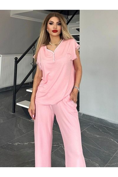 MİMİ Luxury Wear Cotton Women's Pajama Set - Buttoned Collar