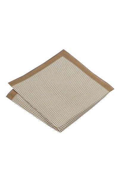 1001 Kravat Houndstooth Patterned Brown Linen Pocket Handkerchief in 33x33 cm