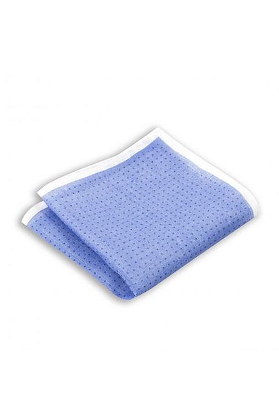 1001 Kravat Blue Dot Patterned Linen Pocket Handkerchief in 33x33 Cm Sizes