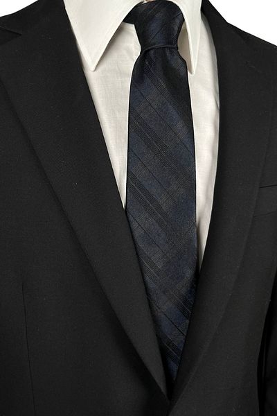 1001 Kravat Black Navy Blue Patterned 8 cm Wide Men's Silk Tie
