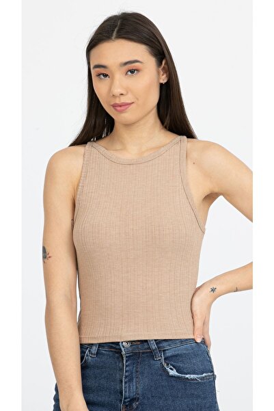 Kallisto Πλεκτό εσώρουχο Crop με μπεζ ριμπ γιακά