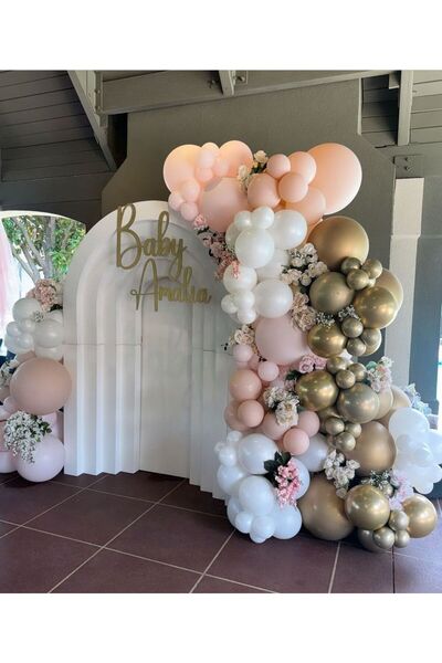 Çemrek Süs Parti مجموعة سلسلة بالونات ناعمة باللون الوردي والكروم الذهبي والأ...