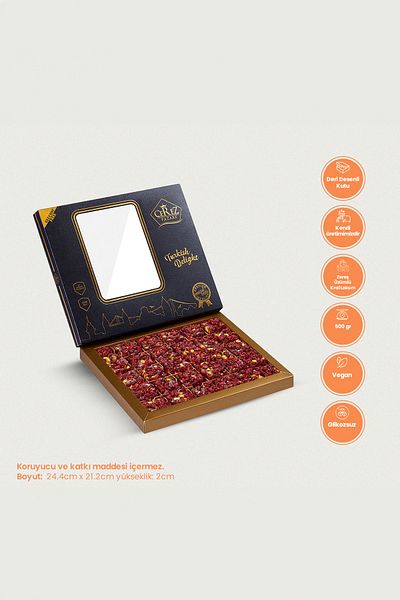 Çerez Pazarı 500g Gluten Free King Turkish Delight - Leather Box with Zereşk Grapes, Special Pistachio