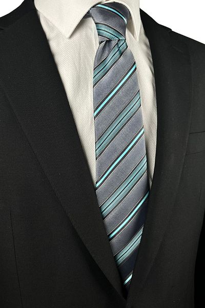 1001 Kravat Gray Blue Striped Tie