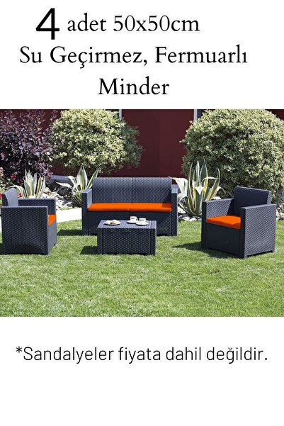 Elyaf Sepeti Bahce Mobilyasi Minderi 4' Lü 50x50x4 Cm Bahçe Minderi Rattan Mi...