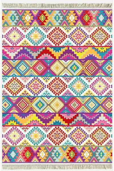 kilim home Covor decorativ țesut cu model baklava în mai multe tonuri din ser...