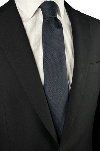 1001 Kravat Black-Navy Blue Patterned Slim Design Tie