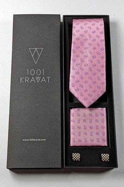 1001 Kravat Men's Gift Set - With Handkerchief, Tie and Cufflinks
