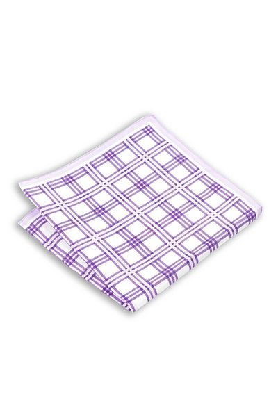 1001 Kravat Large Square Patterned Lilac Colored Linen Pocket Handkerchief in 33x33 cm