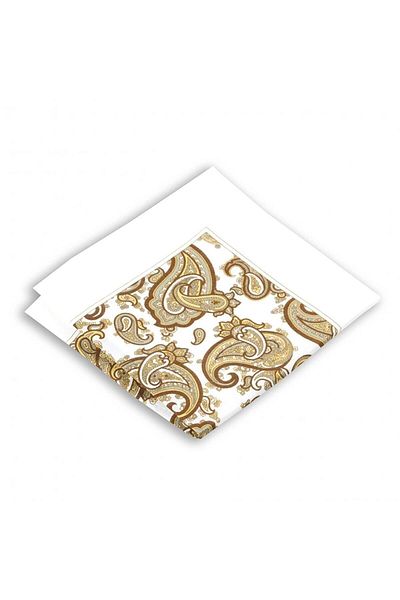 1001 Kravat Brown Shawl Pattern 33x33 cm Linen Pocket Handkerchief