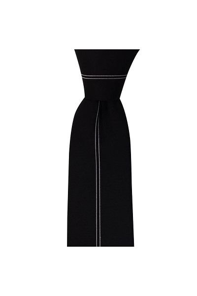 1001 Kravat Black Panel Patterned 7 cm Wide Silk Tie