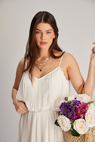 Oyer Moda Γυναικείο κομψό φόρεμα με πλισέ με λουράκι