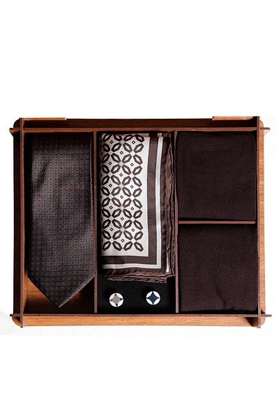 1001 Kravat Men's Gift Set with Silk Tie Silk Handkerchief Metal Cufflinks Bamboo Socks