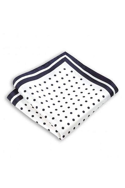 1001 Kravat Navy Blue Polka Dot Patterned Silk Pocket Handkerchief in 33x33 cm Sizes