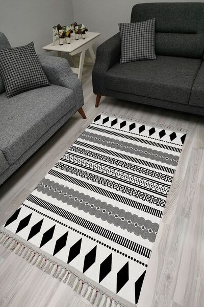kilim home Covor decorativ țesut cu model scandinav antic, alb și negru, din ...