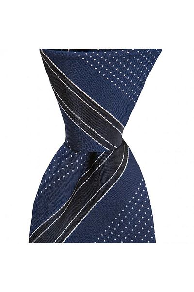 1001 Kravat Navy Blue Black Striped 8 cm Wide Silk Tie