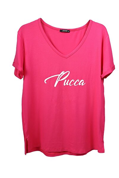 Kallisto Μπλουζάκι 2 Li Fuchsia με λαιμόκοψη με στάμπα