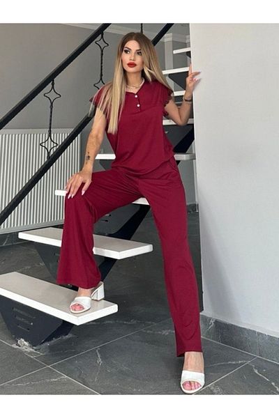 MİMİ Luxury Wear Cotton Women's Pajama Set - Buttoned Collar