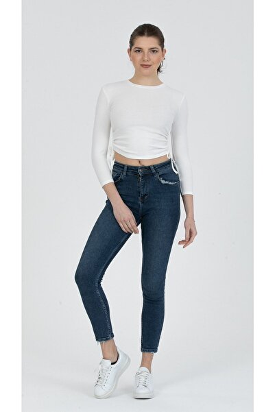 Kallisto Of White Side Gathered Tied Knitted Crop Blouse (Narrow Fit)