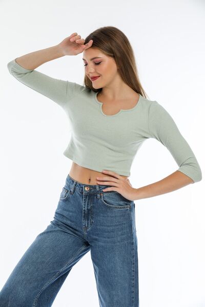 Kallisto Μπλούζα με λεπτομέρεια Milky Green Collar / Slim Fit