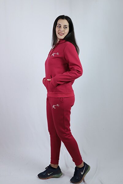 Kallisto Kırmızı Baskı Detaylı 3 Iplik Eşofman Takım