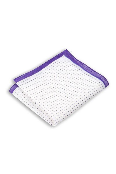 1001 Kravat Lila Dot Patterned Linen Pocket Handkerchief in 33x33 Cm Sizes