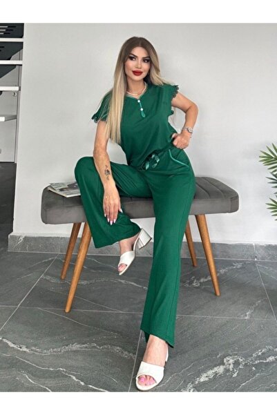 MİMİ Luxury Wear طقم بيجامة نسائي قطني - ياقة بأزرار