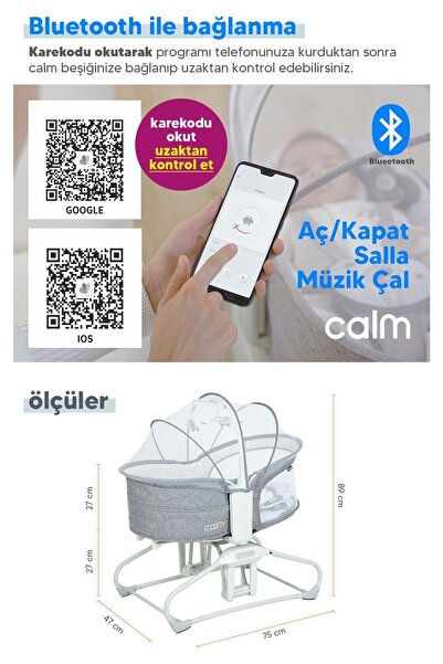 Huggy Bej Mini Calm All-in-One Beşik ve Ana Kucağı – Müzikli, Otomatik Sallanabilir, Bluetooth Özellikli