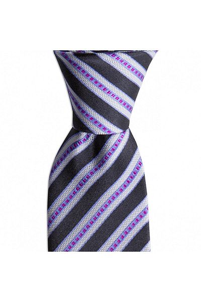 1001 Kravat Gray Striped 7.5 cm Wide Silk Tie