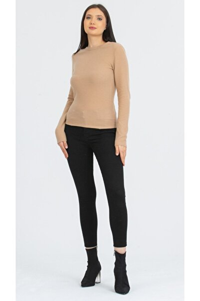 Kallisto Πλεκτή μπλούζα ανοιχτό μπεζ Skintight Crew Neck