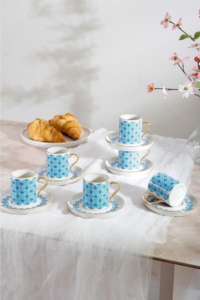 HOMENIVA Morocco Blue 12 Piece Cup Set – Set of 6 Cups