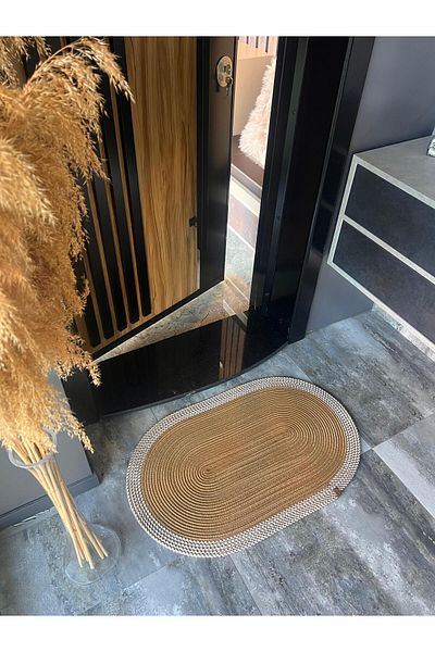 Türkmen Ev Tekstil Black Jute Mat - Bathroom, Door and Balcony Mat, Hallway Carpet, Decor