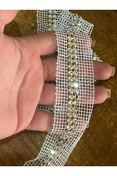 Gönülden Tasarım 80X4 CM ZİRKON TAŞLI FİLE ŞERİT DİKİŞ GİYİM AKSESUARI Beyaz