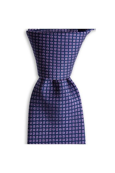 1001 Kravat Navy Blue Lilac Patterned 7.5 cm Wide Silk Tie