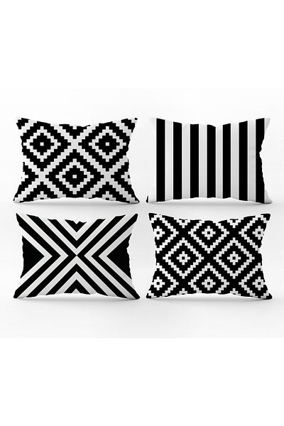 Pusula Home Set de 4 cu model geometrie neagră - husă de pernă cu două fețe
