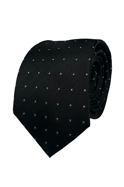 1001 Kravat Black Patterned 7.5 cm Wide Silk Tie