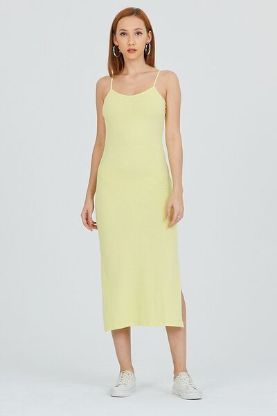 Kallisto Rochie strânsă cu fante cu bretele galbene