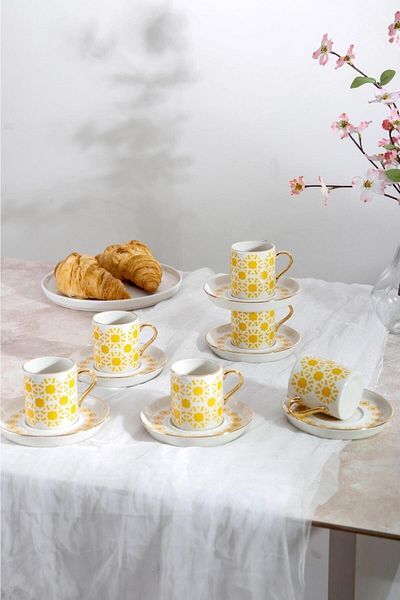 HOMENIVA Morocco Yellow 12 Piece Cup Set – Set of 6 Cups